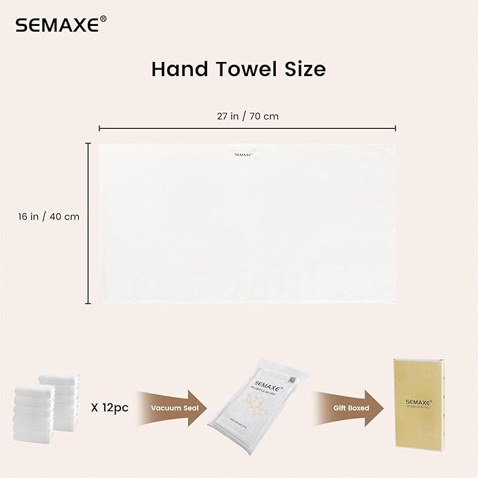 SEMAXE 12 Pack Hand Towels for Bathroom, 100% Cotton Towels - Image 2