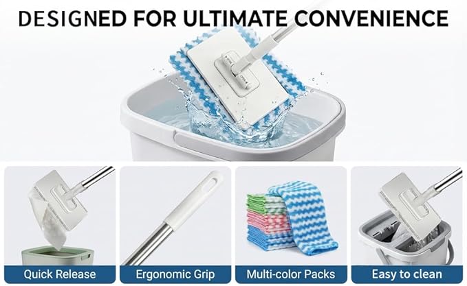 Snap Grip Mini Mop, Zero Touch MiniMop, Disposable Clip Mopstick Reusable Cloths - Image 5