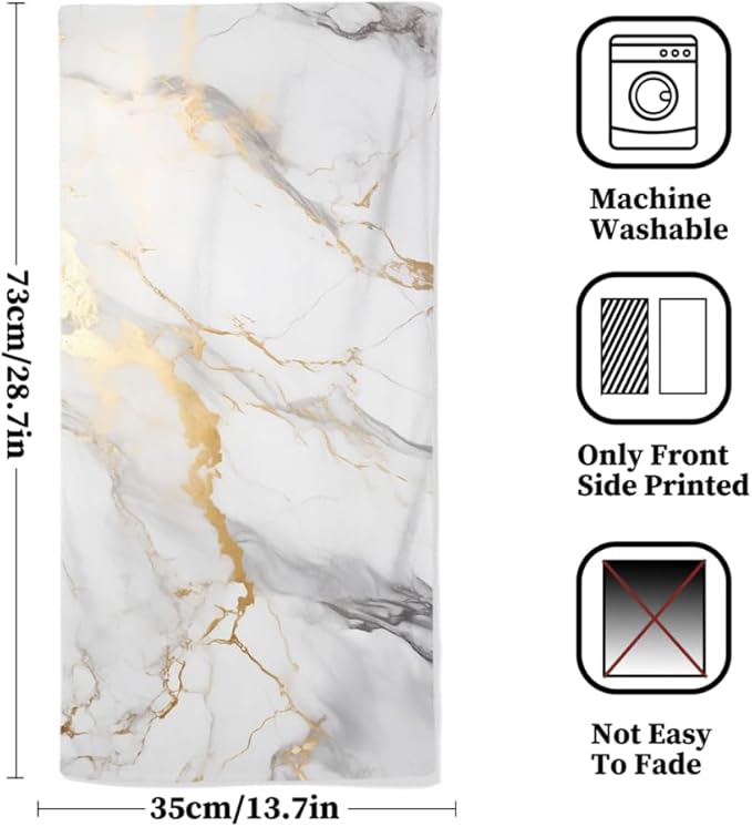 Marble Hand Towels Highly Absorbent White and Gold Marbling Bathroom Kitchen - Image 2