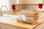 QUEENKAY Dish Drying Rack Collapsible 2-Tier Bamboo Dish Rack - Image 7
