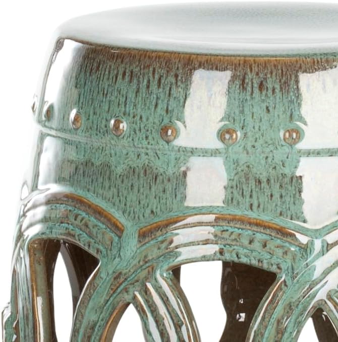 SAFAVIEH Home Collection Double Coin Antique Blue-Green Ceramic Indoor/ Outdoor Decorative Garden Stool (Fully Assembled) - Image 7