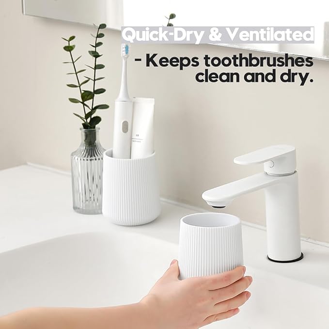 White Striped Toothbrush Holder - Image 3