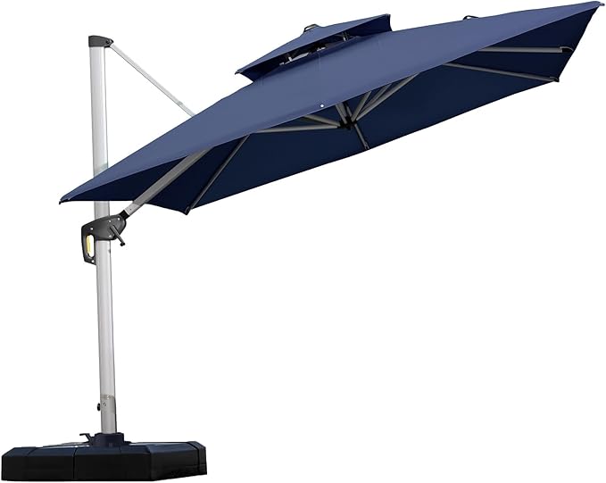 PURPLE LEAF 9ft Patio Umbrella Outdoor Square Umbrella Large Cantilever Umbrella Windproof Offset Heavy Duty Sun for Garden Deck Pool Patio, Navy Blue by PURPLELEAF