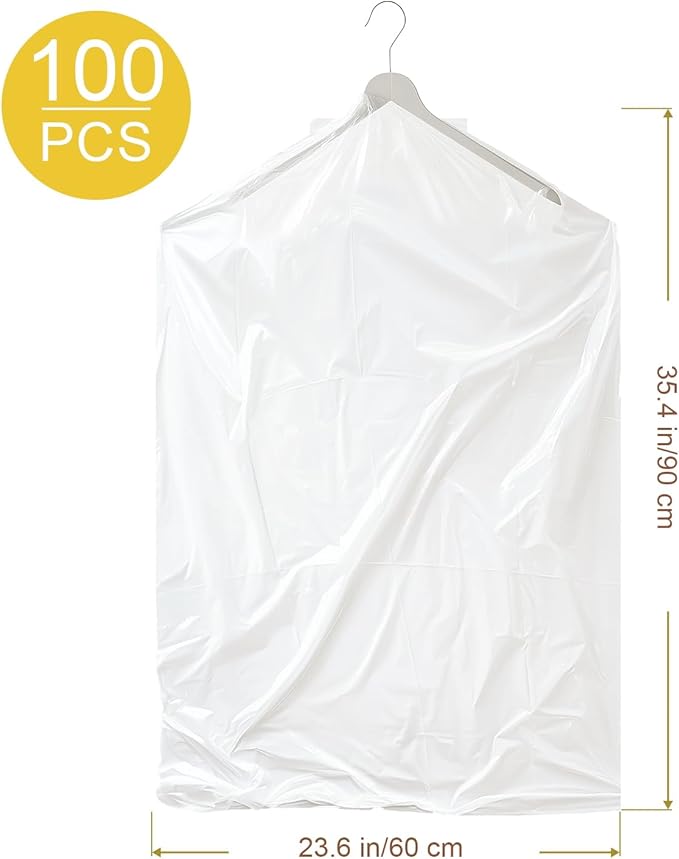 100 Pack Clear Garment Bags for Clothes, Plastic Garment Bags Dry Cleaner Bags - Image 2