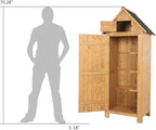 Outvita Outdoor Storage Cabinet, 70in Wooden Vertical Garden Tools Shed, Patio Storage Organizer with Latch & Waterproof Roof for Yard Deck Lawn Farmland Equipment(Natural) - Image 5