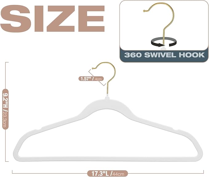 50 Pack White Velvet Hangers, Non Slip, Heavy-Duty, Space Saving, - Image 2