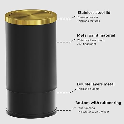 Brushed Brass Garbage can, Bathroom Trash can - Image 4