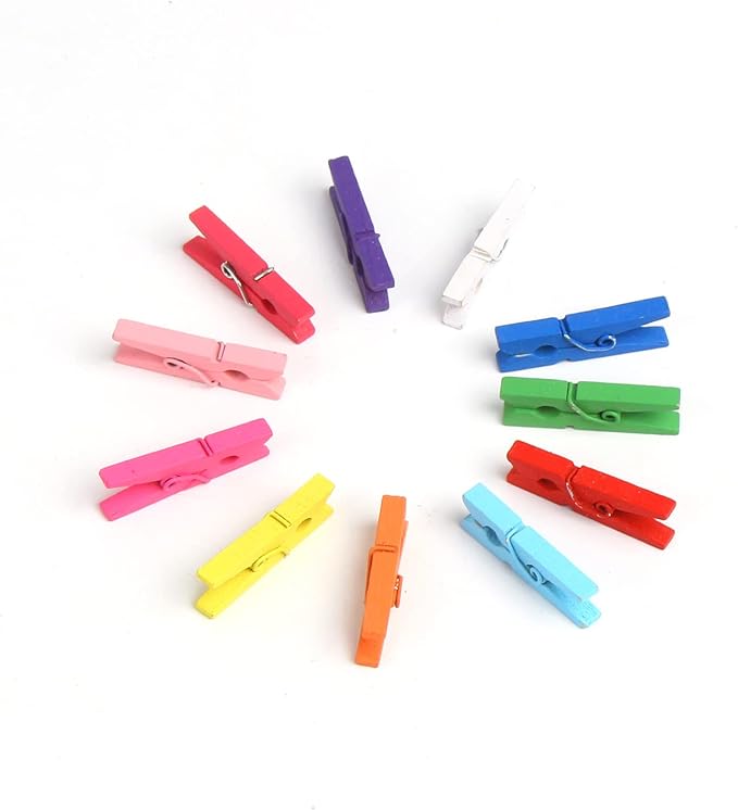KIMOBER 1.18Inch Wooden Clothespins, Mini Mixed Colored Craft Wood Pins Pegs - Image 4