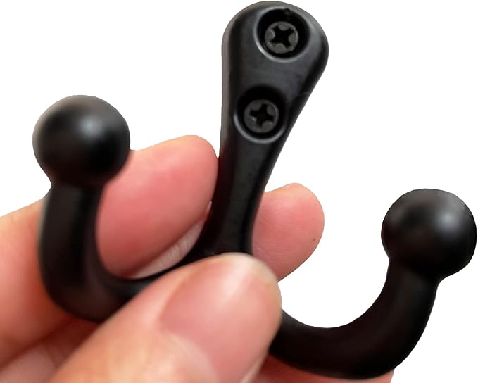 5 Pack Coat Hooks Wall Mounted Black Rustic Jacket Hooks Heavy Duty Double - Image 4