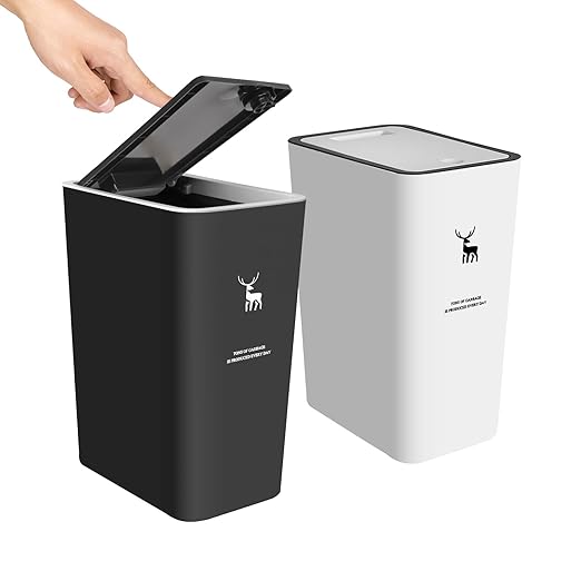 XPIY Trash Can with Lid, 2 Pack 4 Gallons/15 Liters Garbage Can with Press Top by XIPY