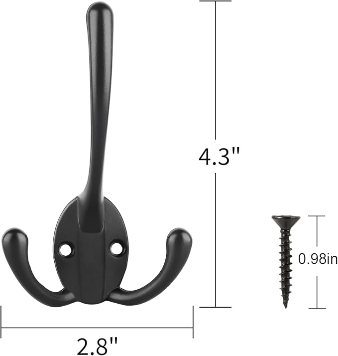 7 Pack Big Heavy Duty Triple Coat Hooks Wall Mounted - Image 2