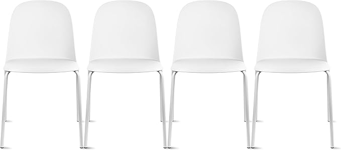 2xhome Modern Stackable Armless Dining Chair | Plastic Shell Seat with Metal Legs | Indoor or Outdoor Use | Home Kitchen Patio (4, White, No Padding) by 2xhome