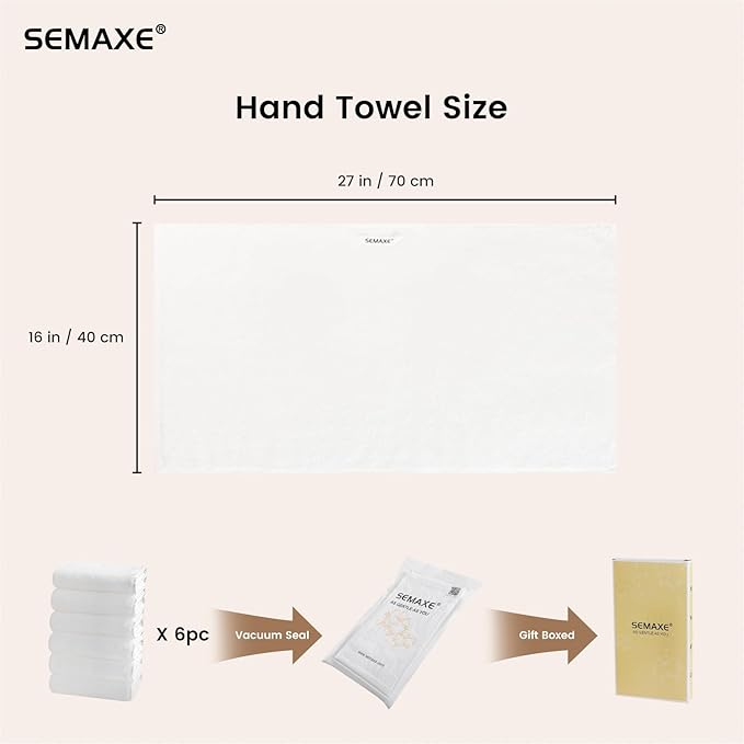 SEMAXE 6-Pack White Hand Towels - Image 2