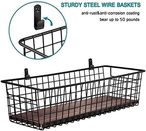 SheeChung 2 Set Portable Metal Farmhouse Wall Decor Storage Organizer Basket Bin - Image 3