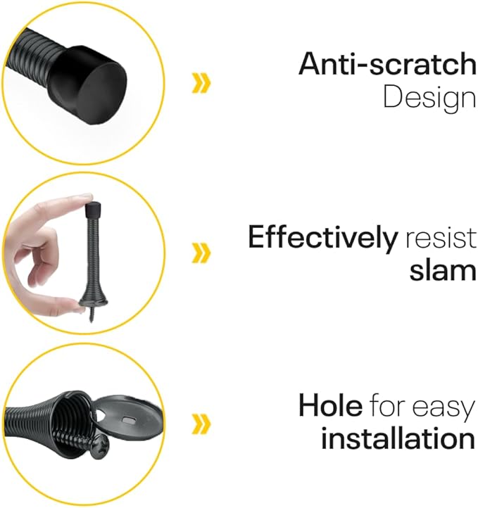 Door Stoppers for Wall – Spring Door Stopper – Black Door Stops – 3-1/4" – - Image 7
