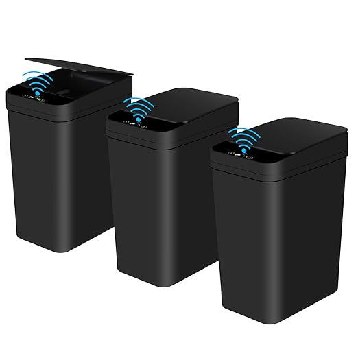 Bathroom Automatic Trash Can 3 Pack 2.2 Gallon Motion Sensor Touchless Small by Anborry