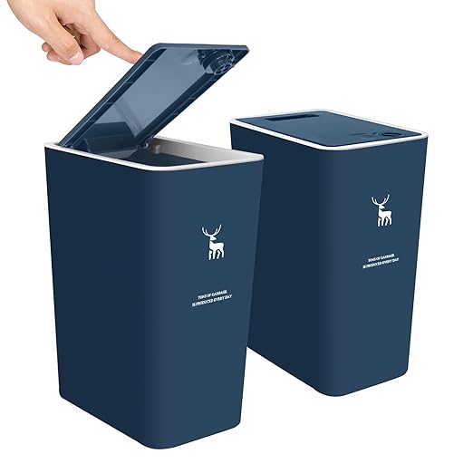 XPIY Trash Can with Lid, 2 Pack 4 Gallons/15 Liters Garbage Can with Press Top by XIPY