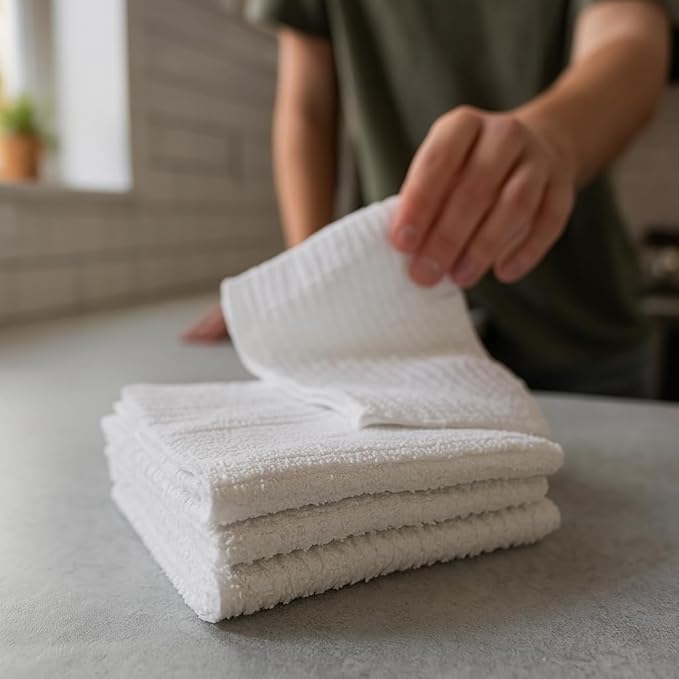 Looperry White Terry Cloth Rags 16"x19" Inches Ribbed - Image 6