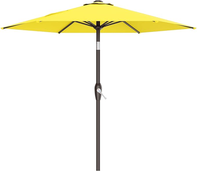 AreShark 7.5FT Patio Umbrella Table Market Umbrella with 6 Sturdy Ribs, Button Tilt/Crank Heavy-Duty Round Outdoor Umbrellas for Garden, Deck, Backyard,and Pool, Yellow by Unknown