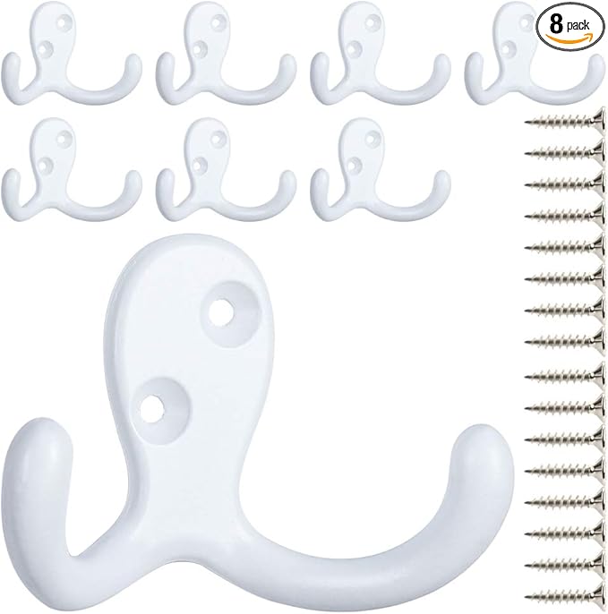 IBosins 8 Pack Heavy Duty Double Prong Coat Hooks Wall Mounted by IBosins