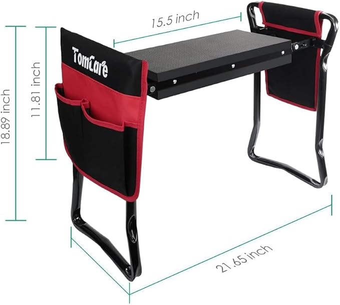TomCare Garden Kneeler Seat Garden Bench Garden Stools Foldable Stool with Tool Bag Pouch EVA Foam Pad Outdoor Portable Kneeler Christmas Gardening Gifts for Women Men,Large 21.65"x10.62"x18.89",Black - Image 4