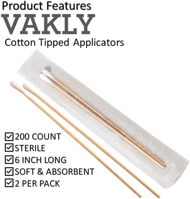 Vakly 200 Sterile Cotton Tipped Applicators 6’’ - Image 5