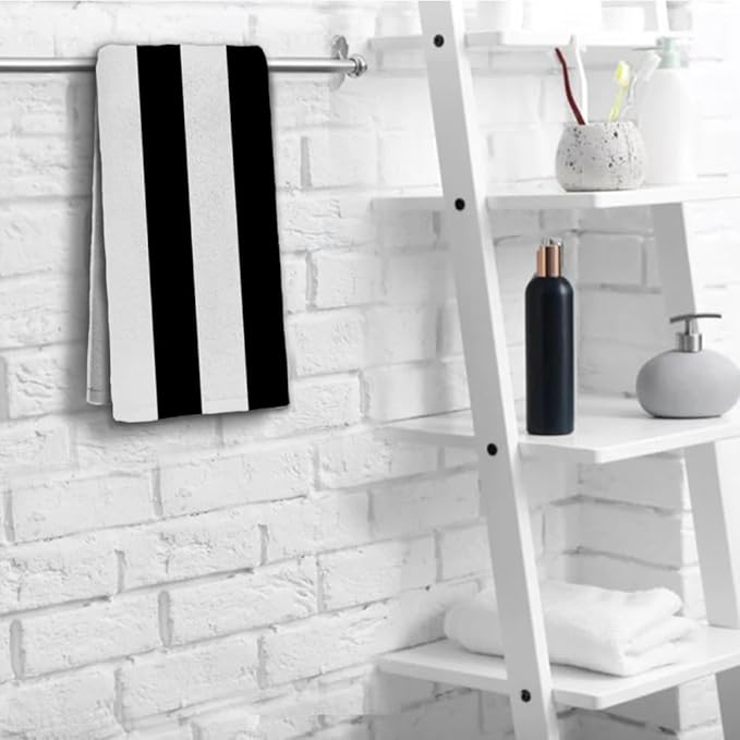 Black and White Striped Towels Highly Absorbent Stripe Bath Towels Set of 2 - Image 5
