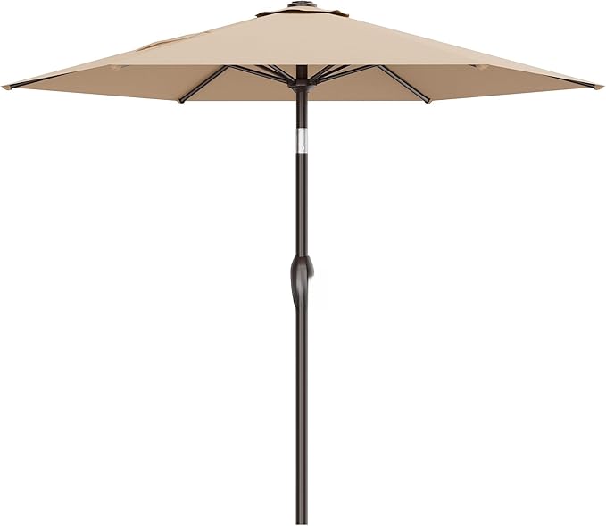 AreShark 7.5FT Patio Umbrella Table Market Umbrella with 6 Sturdy Ribs, Button Tilt/Crank, Heavy-Duty Outdoor Umbrellas for Pool, Deck, Garden and Backyard, Beige by Unknown