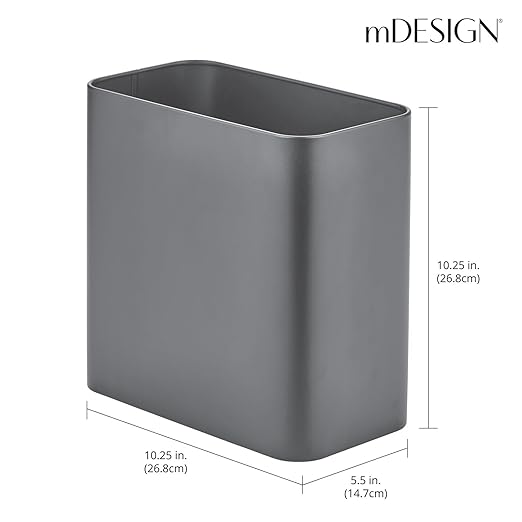 mDesign Small Metal 2.4 Gallon/9 Liter Trash Can Wastebasket Garbage Bin - Image 3