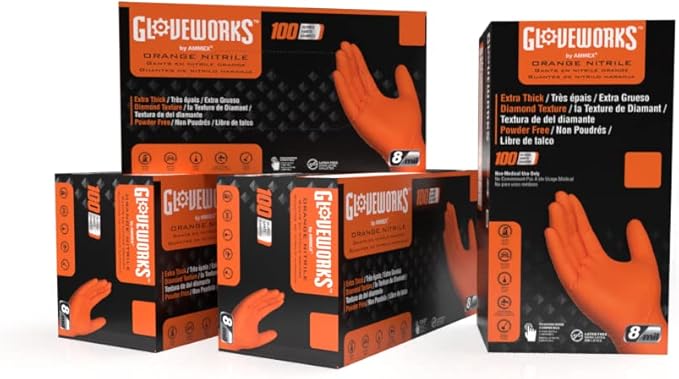 GLOVEWORKS 8 Mil Orange Nitrile Disposable Gloves Heavy Duty Industrial RDT by GLOVEWORKS