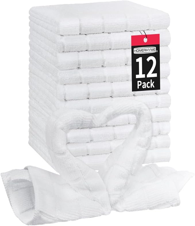 HOMERHYME Microfiber Washcloths Face Towel, 12 Pack White Towels Fingertip by HOMERHYME