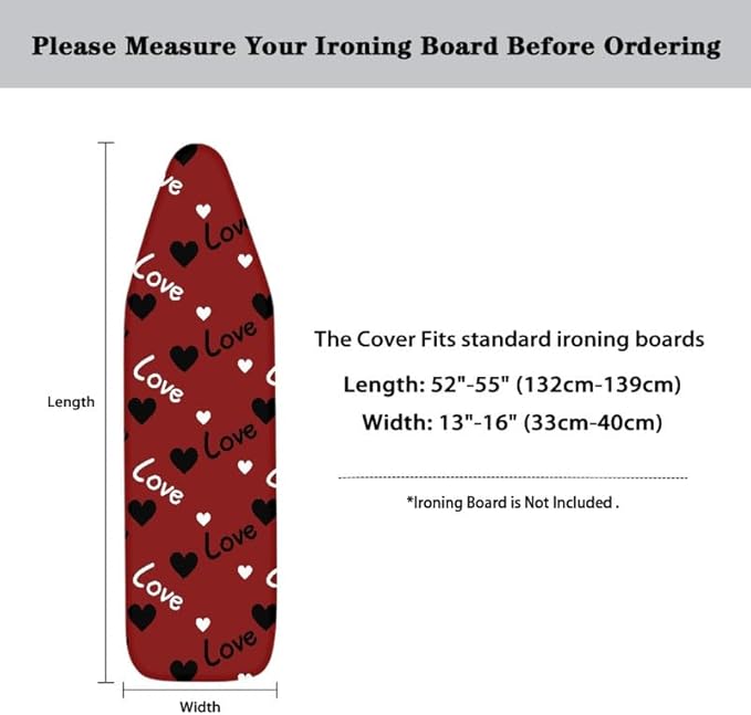 Love Heart Ironing Board Cover Black Red Retro 54x15 inches Applicable Standard - Image 6