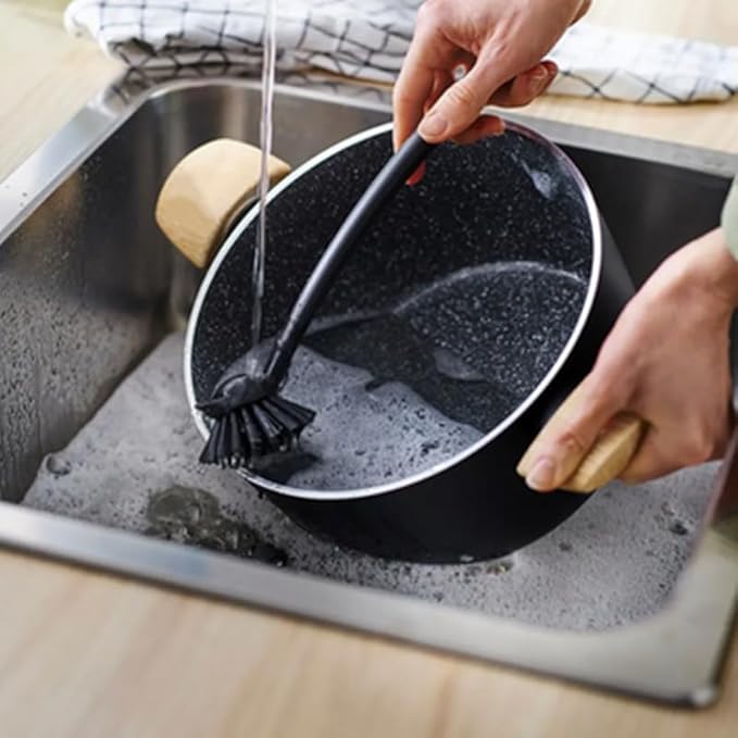 2 Pcs Scrub Brush with Handle 11'' Dish Scrubber Brush Kitchen Sink Brush Black - Image 5
