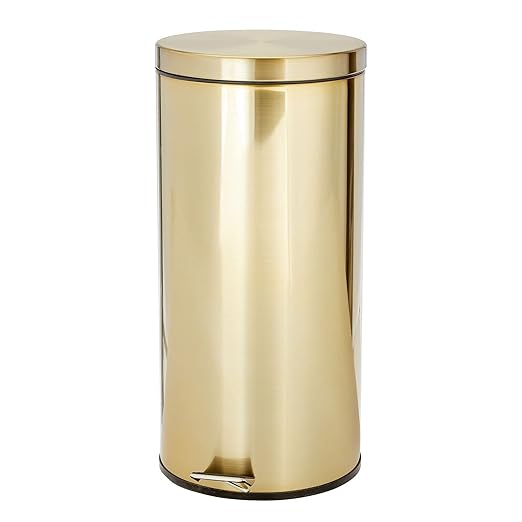 mDesign Tall 30 Liter, Large Round Metal Lidded Step Trash Can, Thin Compact by mDesign