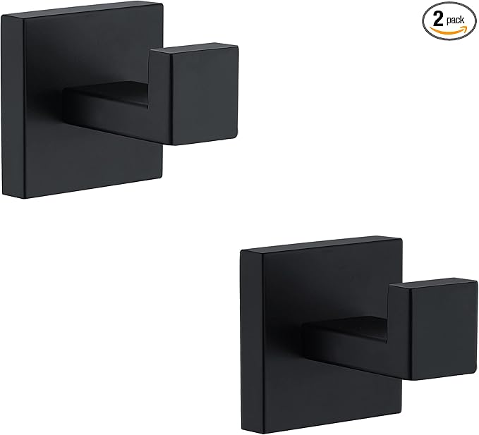Towel Hooks for Bathrooms, Matte Black Towel Hook for Kitchen Bathroom by Delarkusi