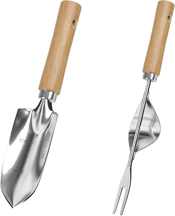 Garden Tool Set, 2 Pieces Stainless Steel Heavy Duty Garden Tools, Garden Kit with Ergonomic Wooden Handle, Durable Garden Tools for Gardening, Gardening Gifts for Women - Image 8