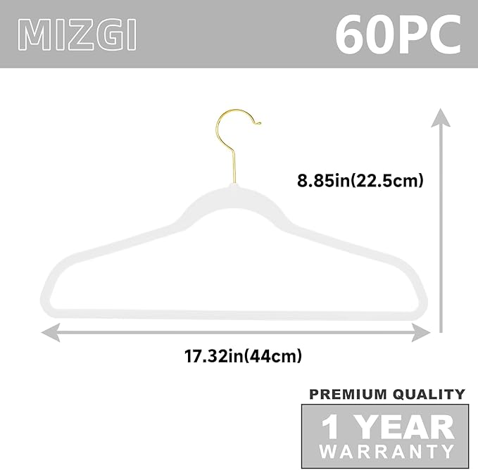 MIZGI Premium White Velvet Hangers, 60 Pack, Lightweight, Space Saving - Image 6
