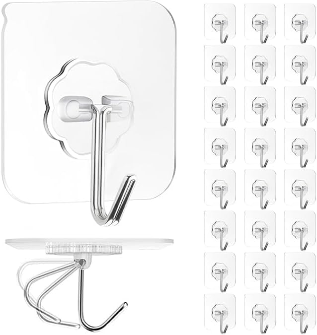 Adhesive Wall Hook, Set Heavy-Duty Thickened self-Adhesive Hook，24Pcs，33lb max by Unknown