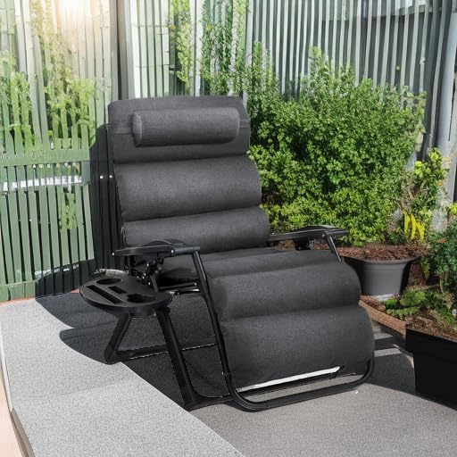 Best Choice Products Oversized Zero Gravity Chair, Folding Outdoor Patio Recliner, XL Anti Gravity Lounger w/Removable Cushion, Cup Holder, Side Tray, 350lb Capacity - Fossil Gray - Image 6