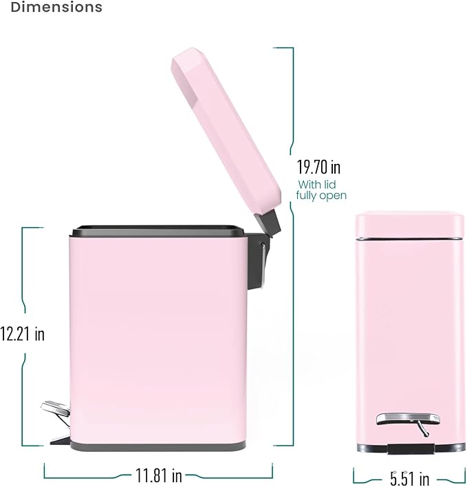 Home Zone Living 2-Pack 1.3 Gallon Small Pink Bathroom Trash Can - Image 7