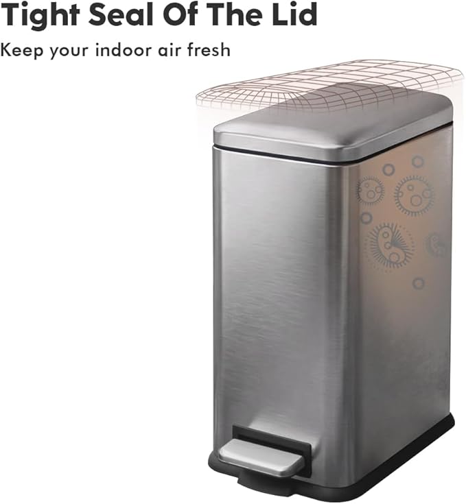 8 Gallon Trash Can with Lid, Stainless Steel Bathroom Garbage Can with Removal - Image 7
