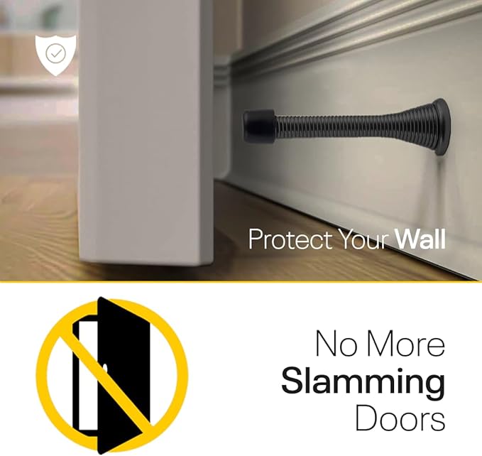 Door Stoppers for Wall – Spring Door Stopper – Black Door Stops – 3-1/4" – - Image 2