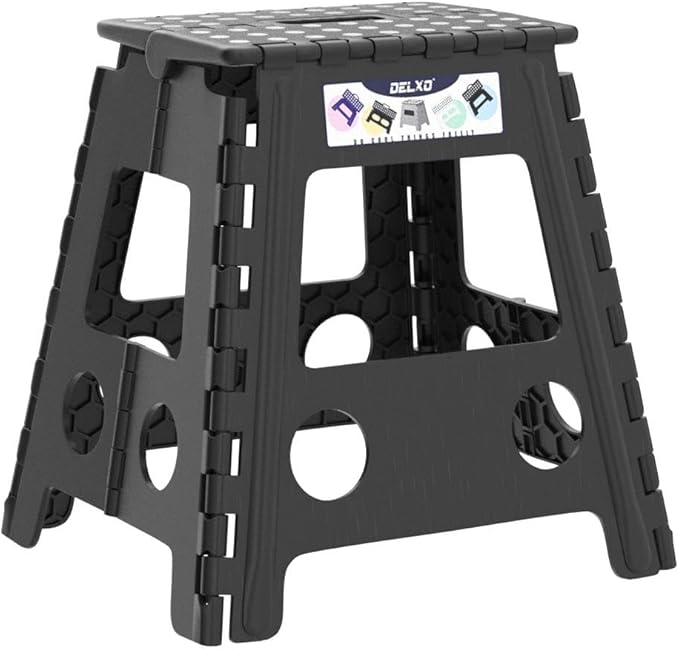 Delxo 16 Inch Folding Step Stool,Foldable Stool for Adults with Safety Lock,Portable Collapsible Plastic Stepstool,Non Slip Folding Stools for Kitchen Bathroom Bedroom Up to 400LBS,(Black 1PC) - Image 4