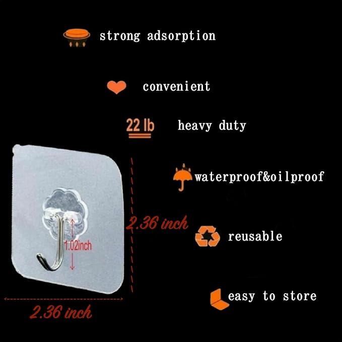 Heavy Duty Adhesive Hooks 33 lb 15KG, Waterproof and Oilproof Reusable Seamless - Image 5