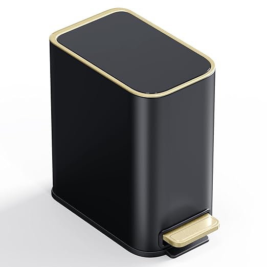Small Bathroom Trash Can with Lid Soft Close, 5L / 1.3 Gallon Slim Garbage Can by GibHerz