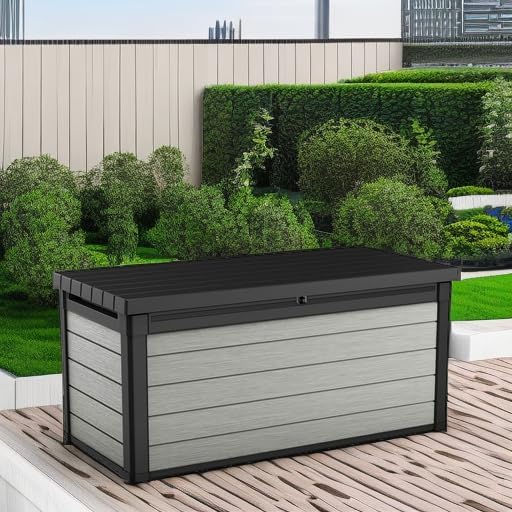 Keter Denali 150 Gallon Resin Large Deck Box with Double Wall 20mm Panels - Paintable and Drillable-Organization and Storage for Patio Furniture and Outdoor Items, Grey & Black - Image 5