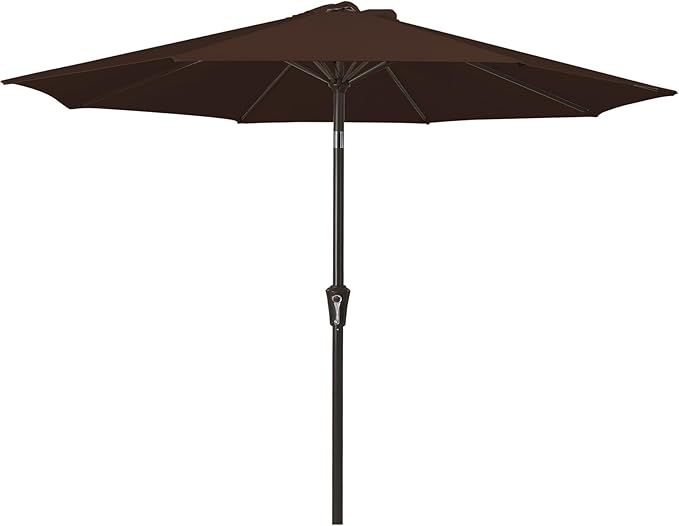 MEWAY 9ft Patio Umbrella Outdoor Table Umbrellas with Push Button Tilt and Crank, Market Umbrella 8 Sturdy Ribs for Deck, Garden, Pool and Backyard, Brown by MEWAY