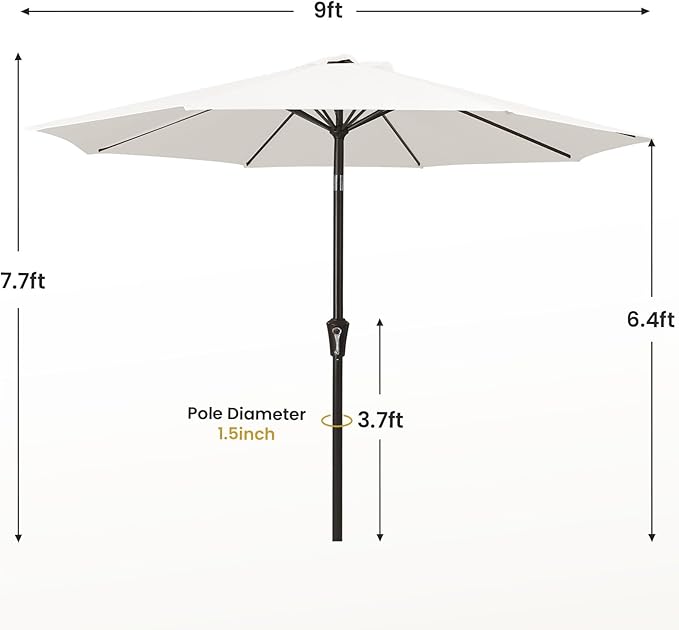 MEWAY 9ft Patio Umbrella Outdoor Table Umbrellas with Push Button Tilt and Crank, Market Umbrella 8 Sturdy Ribs for Deck, Garden, Pool and Backyard, Off-white - Image 7