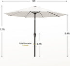 MEWAY 9ft Patio Umbrella Outdoor Table Umbrellas with Push Button Tilt and Crank, Market Umbrella 8 Sturdy Ribs for Deck, Garden, Pool and Backyard, Off-white - Image 7