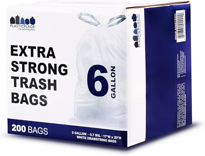 Plasticplace 6 Gallon Trash Bags White Drawstring Garbage Can Liners, 17” x 20” - Image 8